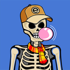 Skull Art, action figure of Skull with different fashion property used possed on colorfull background  