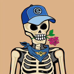 Skull Art, action figure of Skull with different fashion property used possed on colorfull background  