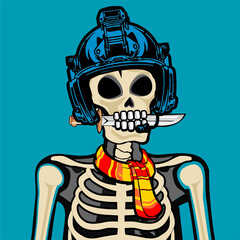 Skull Art, action figure of Skull with different fashion property used possed on colorfull background  