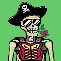Skull Art, action figure of Skull with different fashion property used possed on colorfull background  