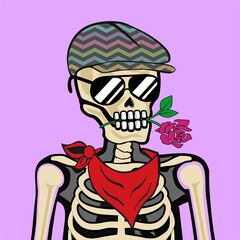 Skull Art, action figure of Skull with different fashion property used possed on colorfull background  