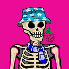 Skull Art, action figure of Skull with different fashion property used possed on colorfull background  