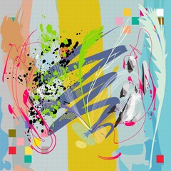 Abstract Digital  Graphic Art Painting unity and combined of Splash, brush stroke and  color composition Backgroung