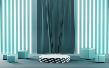 3D rendering of blank product background for cream cosmetics Modern blue pastel podium background