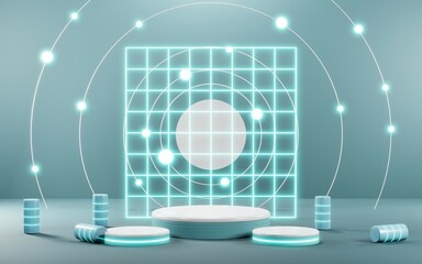 Naklejka premium 3D rendering of blank product background for cream cosmetics Modern blue pastel podium background