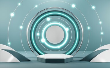 Fototapeta premium 3D rendering of blank product background for cream cosmetics Modern blue pastel podium background