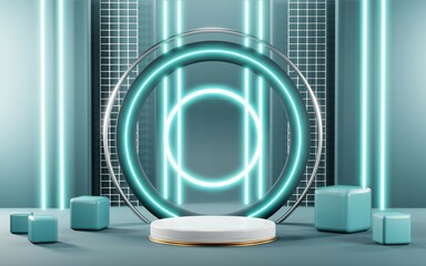 3D rendering of blank product background for cream cosmetics Modern blue pastel podium background