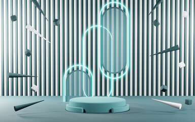 3D rendering of blank product background for cream cosmetics Modern blue pastel podium background