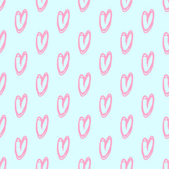 Hand drawn background with colored hearts. Seamless grungy wallpaper on surface. Abstract texture with love signs. Lovely pattern. Line art. Print for banner, flyer or poster. Colorful illustration