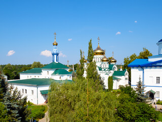 Fototapeta na wymiar above view of churches of Raifa Bogoroditsky Monastery. It is the largest active male monastery of Kazan diocese of Russian Orthodox Church