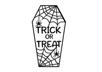 Trick or Treat. Happy Halloween Vector illustration. Banner.Halloween Coffin. Cut File.