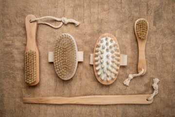 dry brushing and self massage kit with natural boar bristle and a long detachable handle - flat lay...