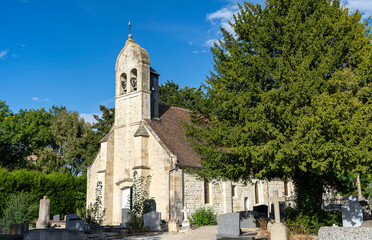 Church of Saint Germain of the 12th century in the town of Merville-Franceville Plage, located on the banks of the English Channel. Normandy, France.