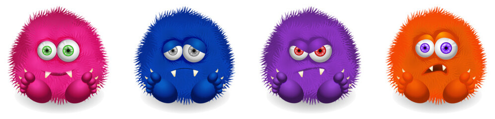 Set of fur monsters emotions. Illustration