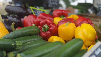 Fruit and vegetables at a French market, loose no plastic packaging 
