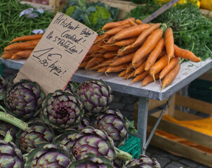 Fruit and vegetables at a French market, loose no plastic packaging 