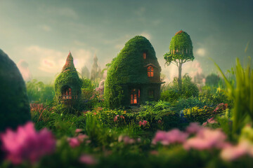 Fototapeta premium Fairytale Dreamland Fantasy Magical Fairy Tale Dream Forest with Tree Home