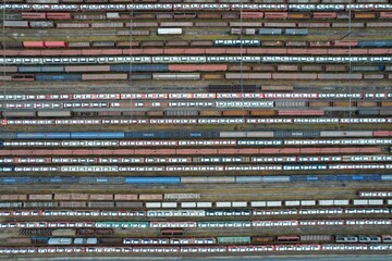 railway turntable or wheelhouse is a device for turning locomotives aerial panorama landscape photos, railway and freight trains with vagons and locomotive,wagon   © Semi