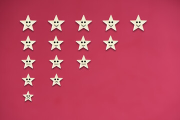 Fve stars feedback on red background. Business success concept and excellent idea