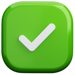 green check button on transparent background. 3D Illustration