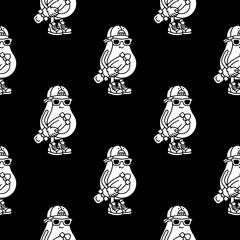 avocado with a skateboard in sneakers on a  black background seamless pattern