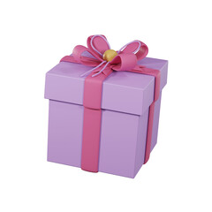 Obraz premium Minimal empty 3d gift box with pastel pink ribbon bow. 3d render flying modern holiday surprise box.