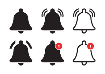 Notification Bell Icon, Subscription Alarm set Vector Illustration. Silhouette and Outline Shape.