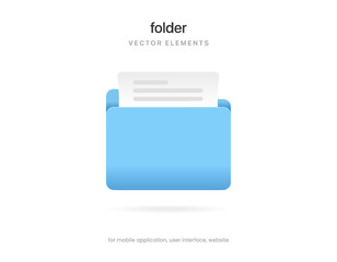 3d blue folder icon isolated on white background. Document symbol. 3d file icon. Binder sign modern, simple, vector, icon for website design, mobile app, ui. Vector Illustration