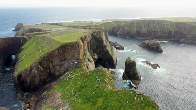 Aerial view of the Wishing Stone at Port Challa on Tory Island, County Donegal, Ireland