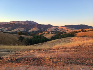 Golden hills of the Diablo Range at sunset in Northern California