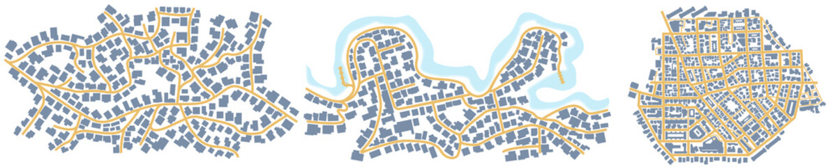 City map. GPS navigator. Fictional district plan. Top view, view from above. Abstract background. Cute simple design. Flat style vector illustration. Vector, illustration isolated on white.