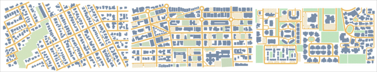 City map. GPS navigator. Fictional district plan. Top view, view from above. Abstract background. Cute simple design. Flat style vector illustration. Vector, illustration isolated on white. © Vadym