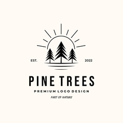 pines tree sun line art pine tree sun line art vintage logo vector minimalist illustration design logo vector minimalist illustration design, pine tree vintage logo design