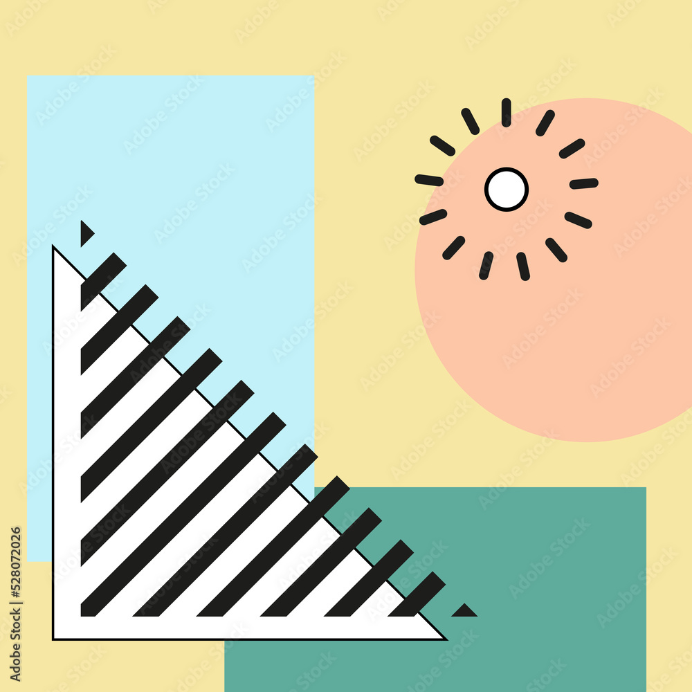 Poster Abstract composition. Various geometric forms, triangle, rectangle and circle, Minimal simple background, simple backdrop, contemporary minimalism style, colorful figures, vector illustration