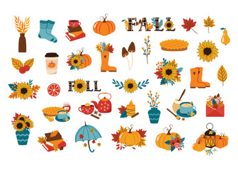 Fall Stickers Vector Set, Cute Printable Planner Stickers