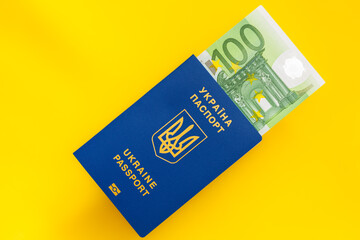 ukrainian passports and 100 euro banknotes