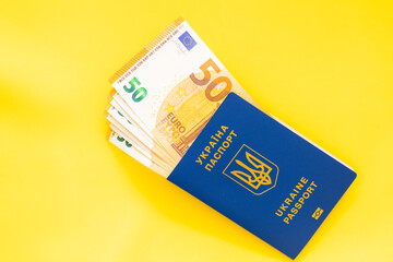 ukrainian passports and 50 euro banknotes