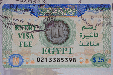 Egyptian Entry Visa with stamp on passport