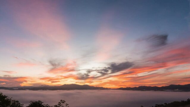 timelapse foggy in golden time morning with colorful cloud on top of moutain in kha khai nui of phang-nga thailand famous tourist attraction best of viewpoint