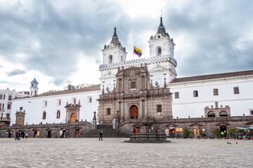 street view of quito old town, ecuador - obrazy, fototapety, plakaty
