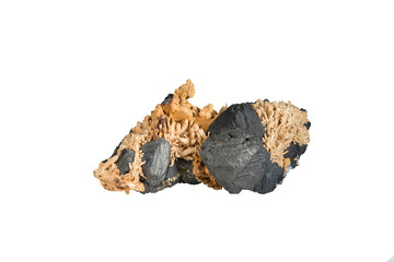 A sample of a natural mineral Sphalerite, zinc sulfide (sulfide class) combined with quartz and...