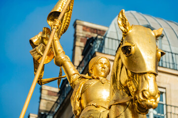 golden statue of joan the arch paris memorial midevil knight