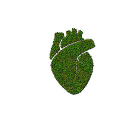 Conceptual image of green trees shaped like human heart, Green grass shaped in human heart....