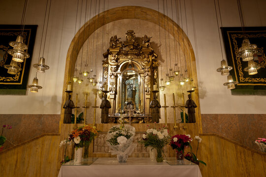 SPAIN Balearic Islands, Mallorca.Santuario de Lluc, Escorca.Camer&iacute;nl de la Virgen (o peque&ntilde;a Alcoba de la Se&ntilde;ora). Moreneta  de piedra de mar&eacute;s policromada (de entre los S. XIII-XIV).