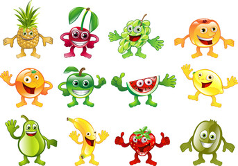 Set of colourful fruit character mascots