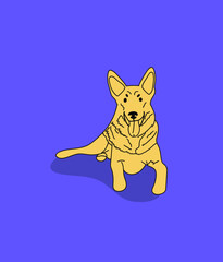 Illustrated toy dog breeds, flat bright illustration. Colorful print, wall art with german shepherd