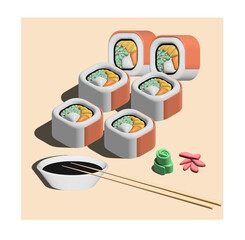 3D sushi, rolls, Chinese cuisine