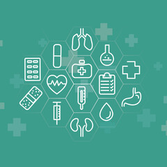 Green healthcare background with medical elements
