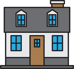 outline drawing house front elevation view.