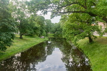 Fototapeta na wymiar The pilsetas kanals at Kronvalda Park in Riga, Latvia.